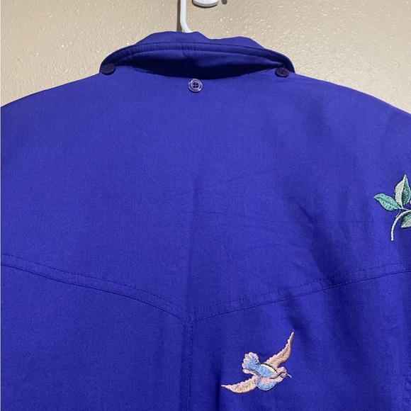 Vintage Y2K Purple Floral Dove Embroidered Button Front Winter Coat Jacket M - Picture 6 of 7